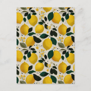 Vintage Botanical Lemon Seamless Pattern Postcard