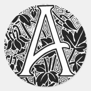 Vintage Botanical Letter A Monogram Arts & Crafts Classic Round Sticker