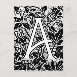 Vintage Botanical Letter A Monogram Arts & Crafts Postcard