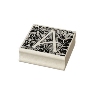 Vintage Botanical Letter A Monogram Arts & Crafts Rubber Stamp