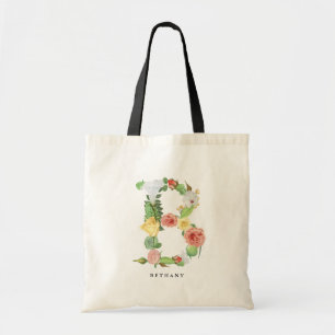 Vintage Botanical Letter B Monogram Tote Bag