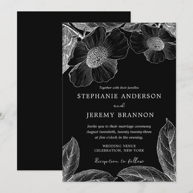 Vintage Botanical Line Art Invitation (Front/Back)
