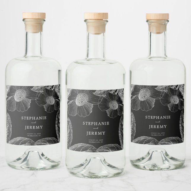 Vintage Botanical Line Art  Liquor Bottle Label (Bottles)