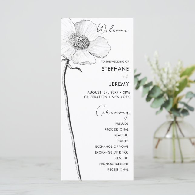 Vintage Botanical Line Art Wedding Program Menu (Standing Front)