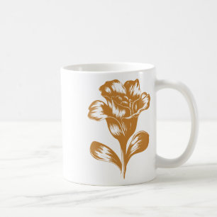 Vintage Botanical Linocut In Mustard Gold Sticker Coffee Mug