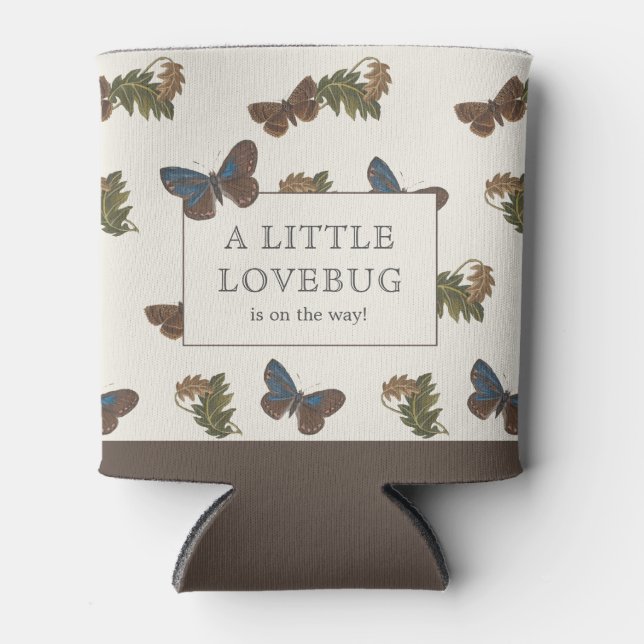 Vintage Botanical Lovebug Baby Shower Can Cooler (Front)