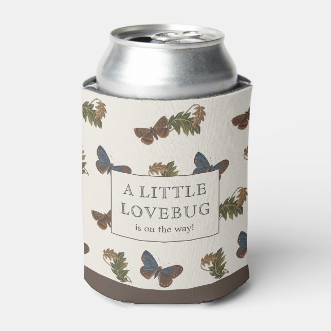 Vintage Botanical Lovebug Baby Shower Can Cooler (Can Front)