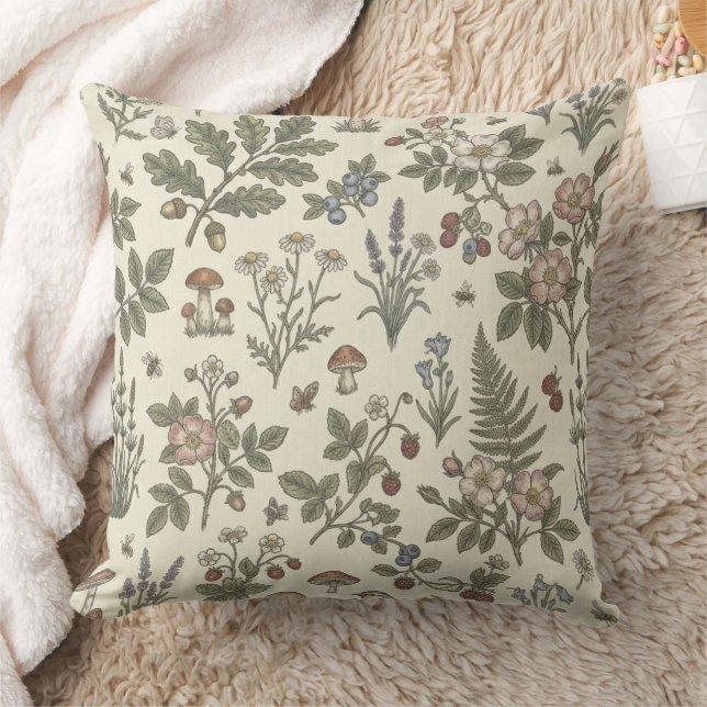 Vintage Botanical Meadow & Forest Sprigs Cushion (Blanket)