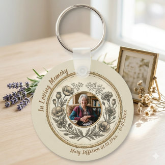 Vintage Botanical Memorial Celebration of Life Key Ring