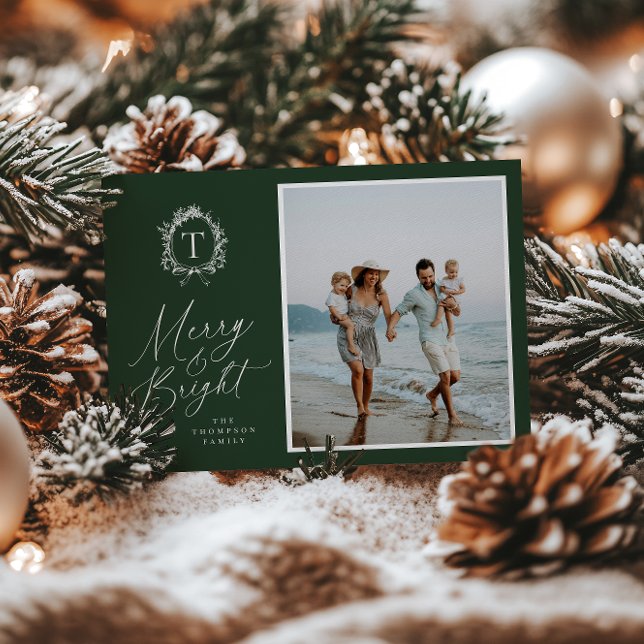 Vintage Botanical Monogram 3 Photo Holiday Card (Creator Uploaded)