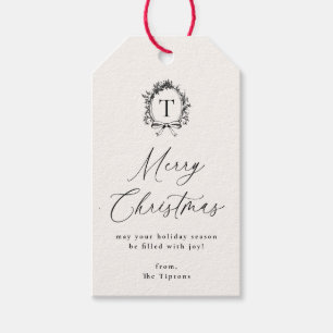Vintage Botanical Monogram Christmas Gift Tags