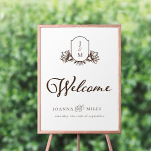 Vintage Botanical Monogram Crest Welcome Sign