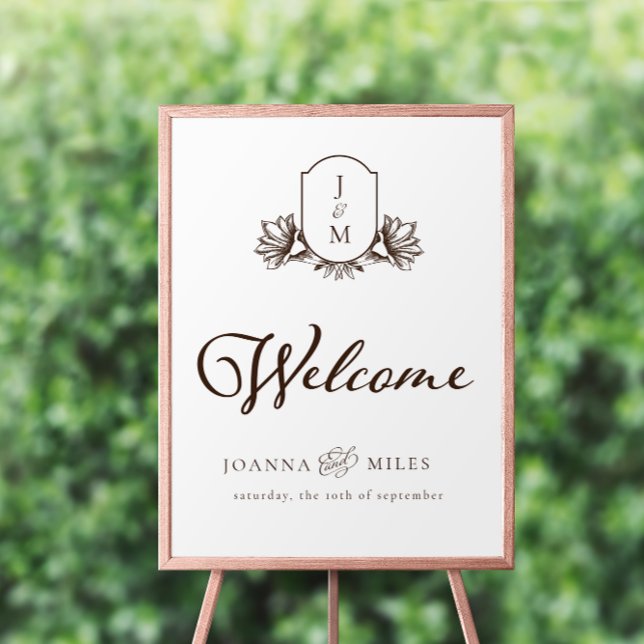 Vintage Botanical Monogram Crest Welcome Sign (Creator Uploaded)