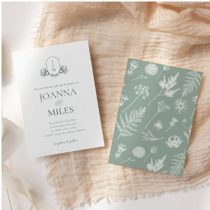 Vintage Botanical Monogram Sage Invitation