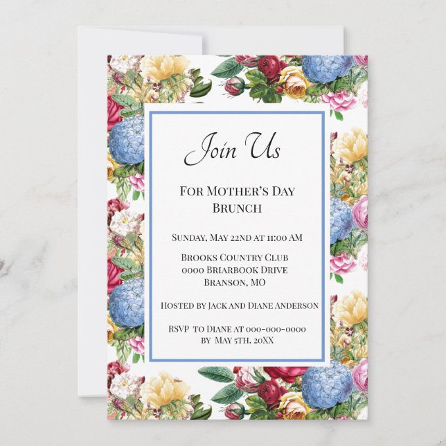 Vintage Botanical Mother's Day Brunch Invitation (Front)