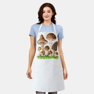 Vintage Botanical Mushroom Illustration Art Apron