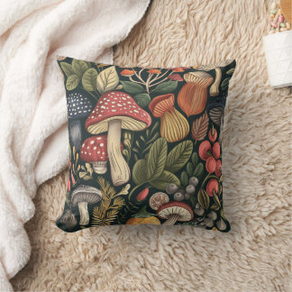 Vintage Botanical Mushroom Pattern Cushion