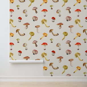 Vintage Botanical Mushroom Pattern Wallpaper