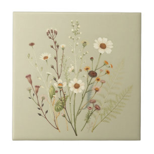 Vintage Botanical of Wildflowers and Ferns Tile