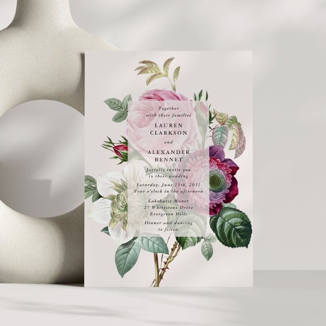 Vintage botanical off-white floral wedding  invitation (Creator Uploaded)
