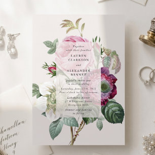 Vintage botanical off-white floral wedding invitation