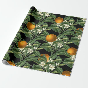 Vintage Botanical Orange Fruit Blossom Pattern Wrapping Paper