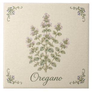 Vintage Botanical Oregano Cottage Kitchen Herb Tile