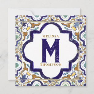 Vintage Botanical Ornamental Tiles Monogram Card