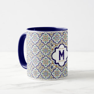 Vintage Botanical Ornamental Tiles Monogram   Mug