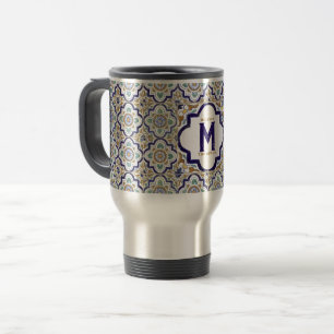 Vintage Botanical Ornamental Tiles Monogram  Travel Mug