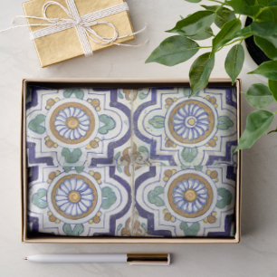 Vintage Botanical Ornamental Tiles Pattern Tissue Paper