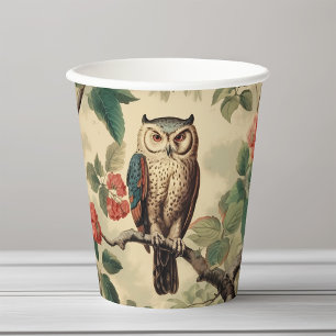 Vintage Botanical Owl in Forest Paper Cups