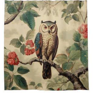 Vintage Botanical Owl in Forest Shower Curtain