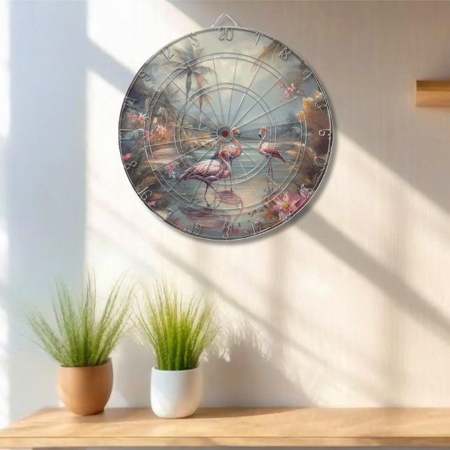 Vintage botanical painting flamingos and Flowers Dartboard (Creator Uploaded)