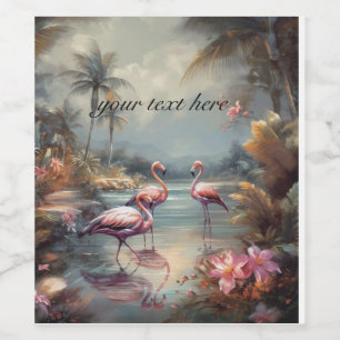 vintage botanical painting flamingos customisable wine label