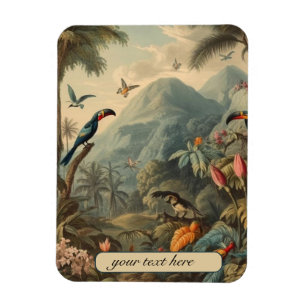 Vintage botanical parrots, customisable magnet