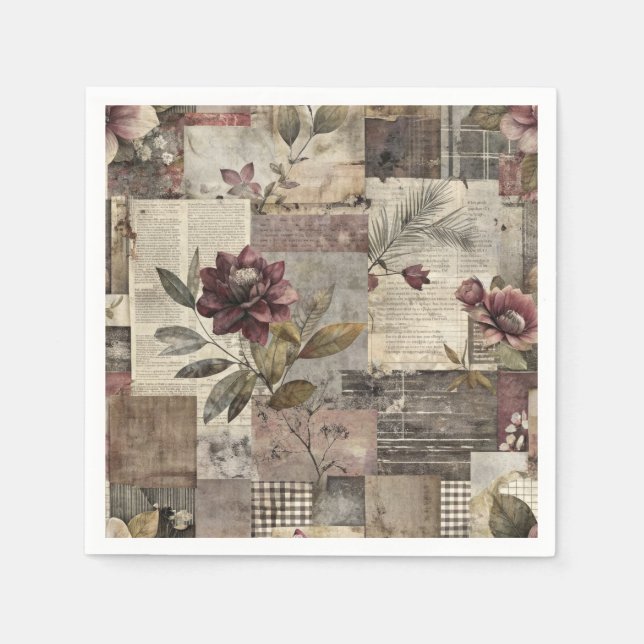 Vintage Botanical Patchwork Rustic (1) Napkin (Front)