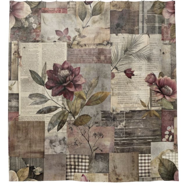 Vintage Botanical Patchwork Rustic (1) Shower Curtain (Front)