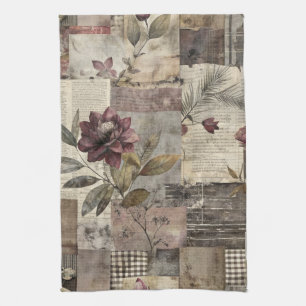 Vintage Botanical Patchwork Rustic (1) Tea Towel
