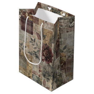 Vintage Botanical Patchwork Rustic (2) Medium Gift Bag