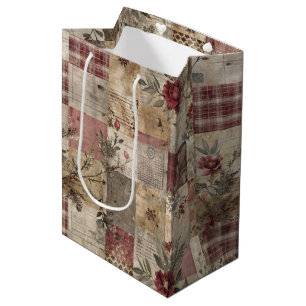 Vintage Botanical Patchwork Rustic (3) Medium Gift Bag