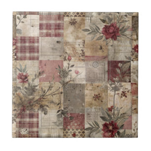 Vintage Botanical Patchwork Rustic Tile