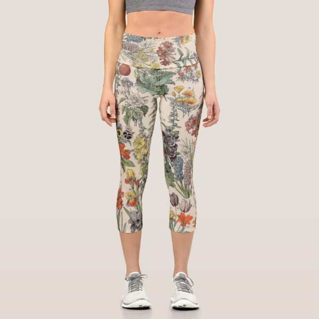 Vintage Botanical Pattern Capri Leggings (Front)