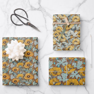 Vintage Botanical Pattern – Golden Poppies Wrapping Paper Sheet