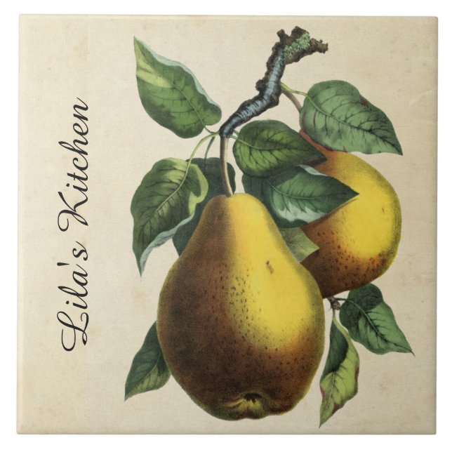 Vintage Botanical Pear Personalised Tile (Front)