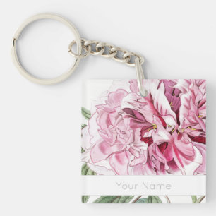 VINTAGE BOTANICAL PINK PEONY ACRYLIC KEYCHAIN