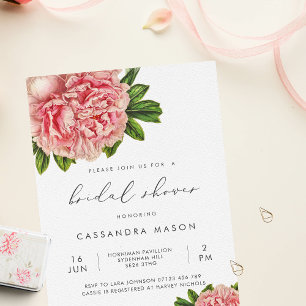 Vintage Botanical Pink Peony Bridal Shower Invitation