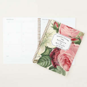 Vintage Botanical Pink Rose Floral Wedding Planner