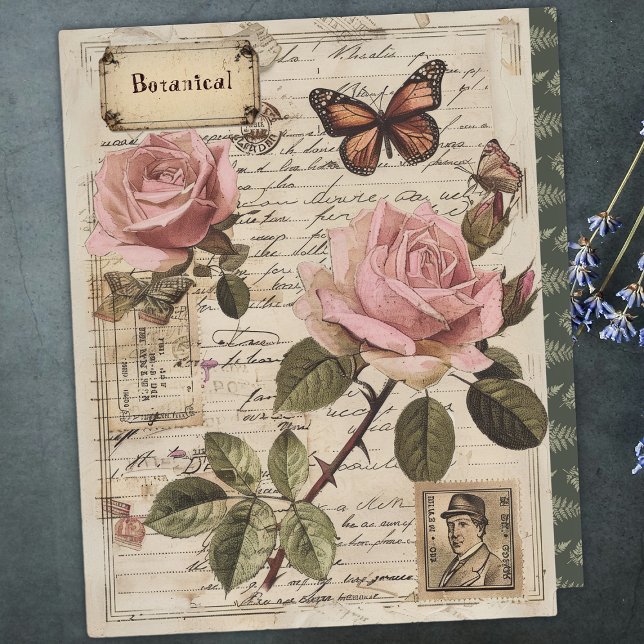 Vintage Botanical Pink Roses & Butterfly Ephemera  (Creator Uploaded)