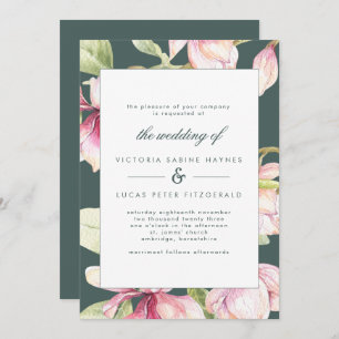 Vintage Botanical Pink & Sage Green Wedding Invite